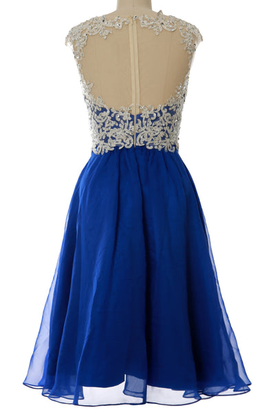 MACloth Women Cap Sleeve Lace Chiffon Short Prom Dress Wedding Party Formal Gown