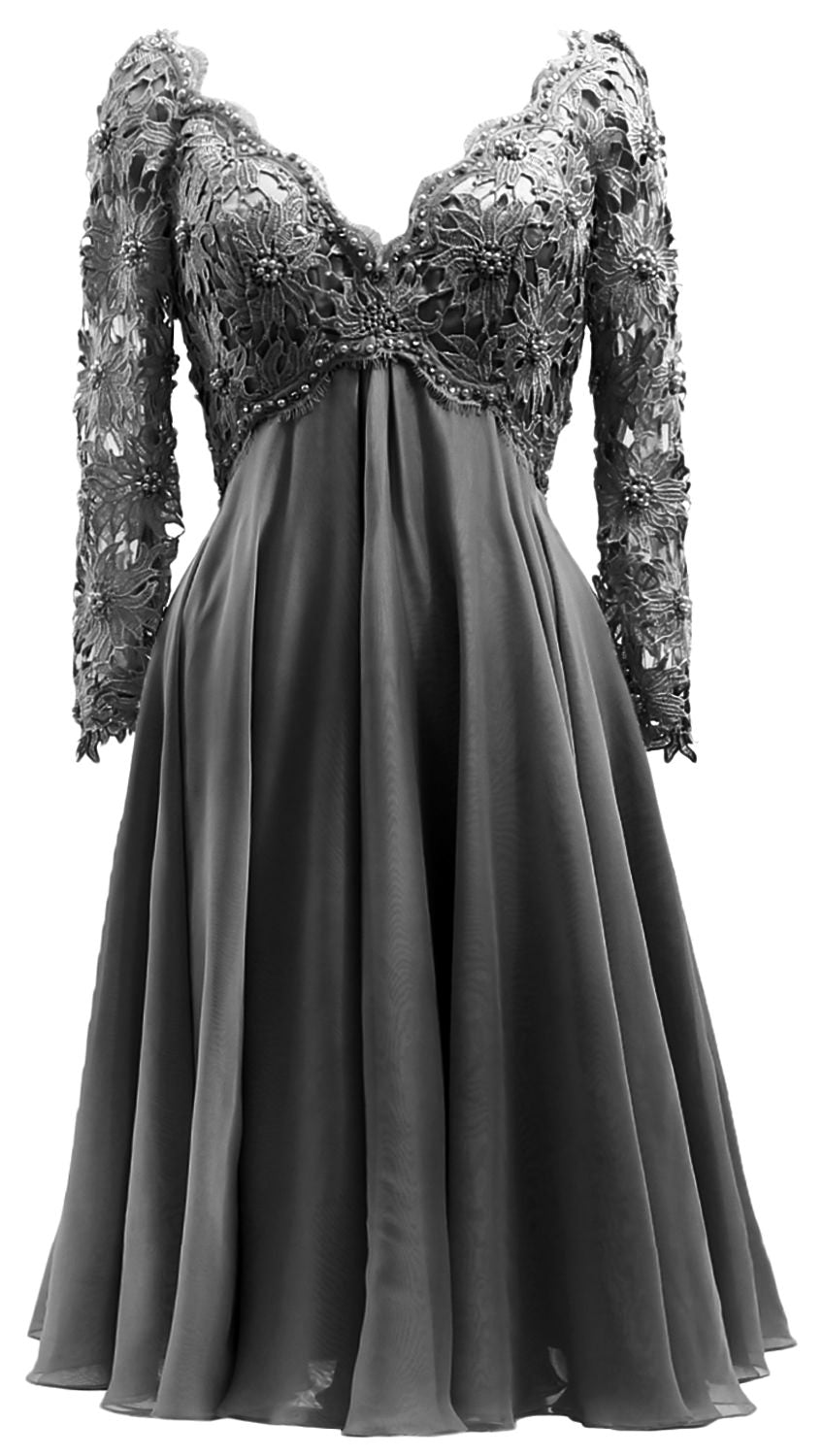 MACloth Damen Lange Ärmel Kurze Mutter Braut Kleider V Ausschnitt Cocktail Party