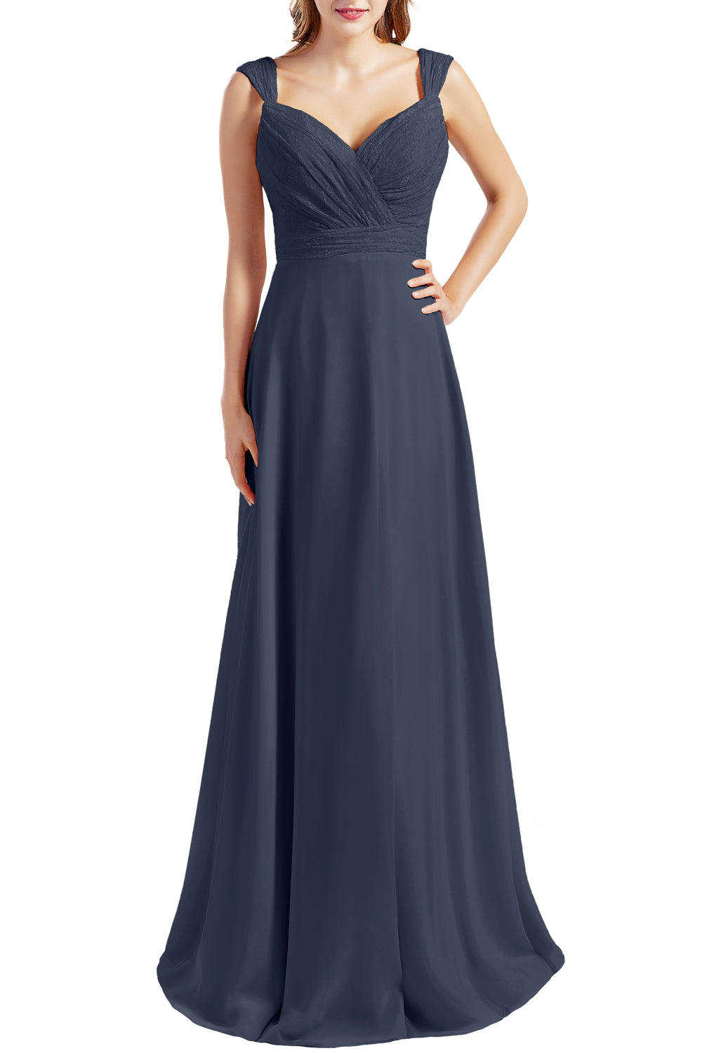 MACloth Damen Brautjungfernkleid mit Spitzenmieder, Chiffon, lang, formelles Abendkleid