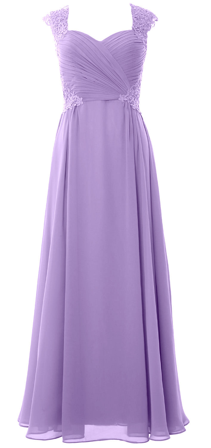 MACloth Women Long Maxi Bridesmaid Dresses Cap Sleeve Lace Evening Gown