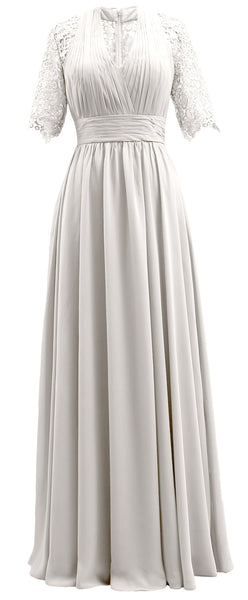 MACloth Long Mother of Bride Dresses Half Sleeves V Neck Formal Evening Gown