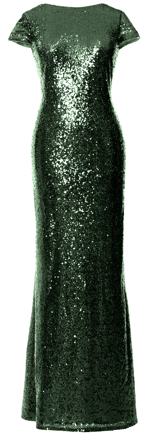 MACloth Damen Maxi-Kleid mit Pailletten für Brautjungfern, Flügelärmel, Hochzeit, offener Rücken