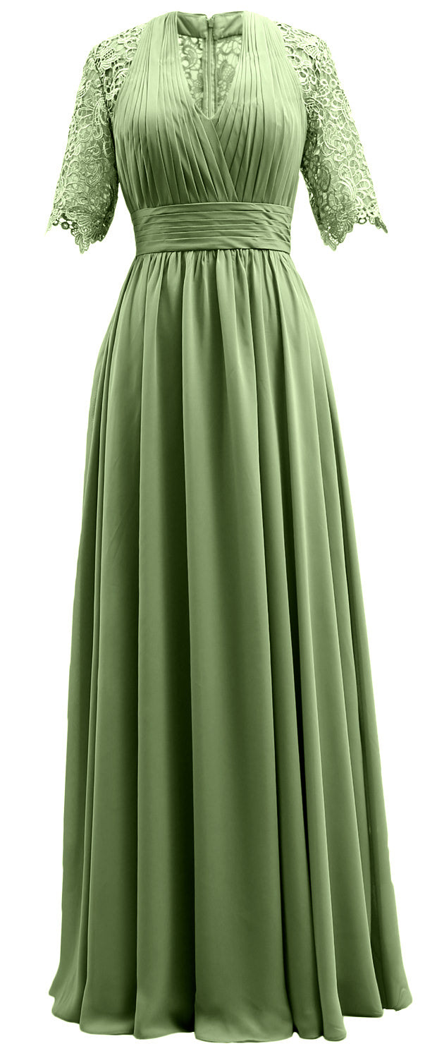 MACloth Vestidos largos para madre de la novia, mangas cortas, escote en V, vestido formal de noche