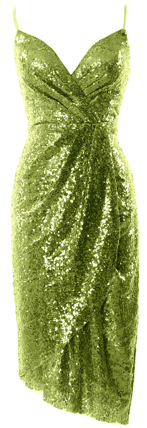 MACloth Vestidos de dama de honor midi para mujer, con lentejuelas y escote en V, vestido formal para fiesta de boda