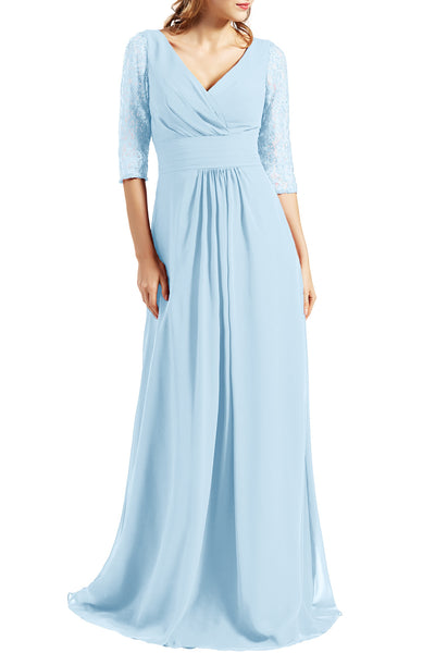 MACloth Women Long Mother of the Bride Dresses V Neck 3/4 Sleeves Evening Gown