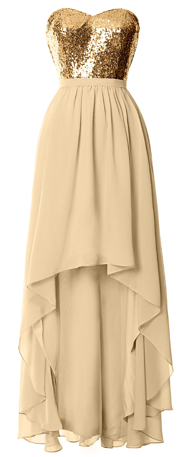 MACloth High Low Brautjungfernkleider Sweetheart Pailletten Hochzeitsfeierkleid