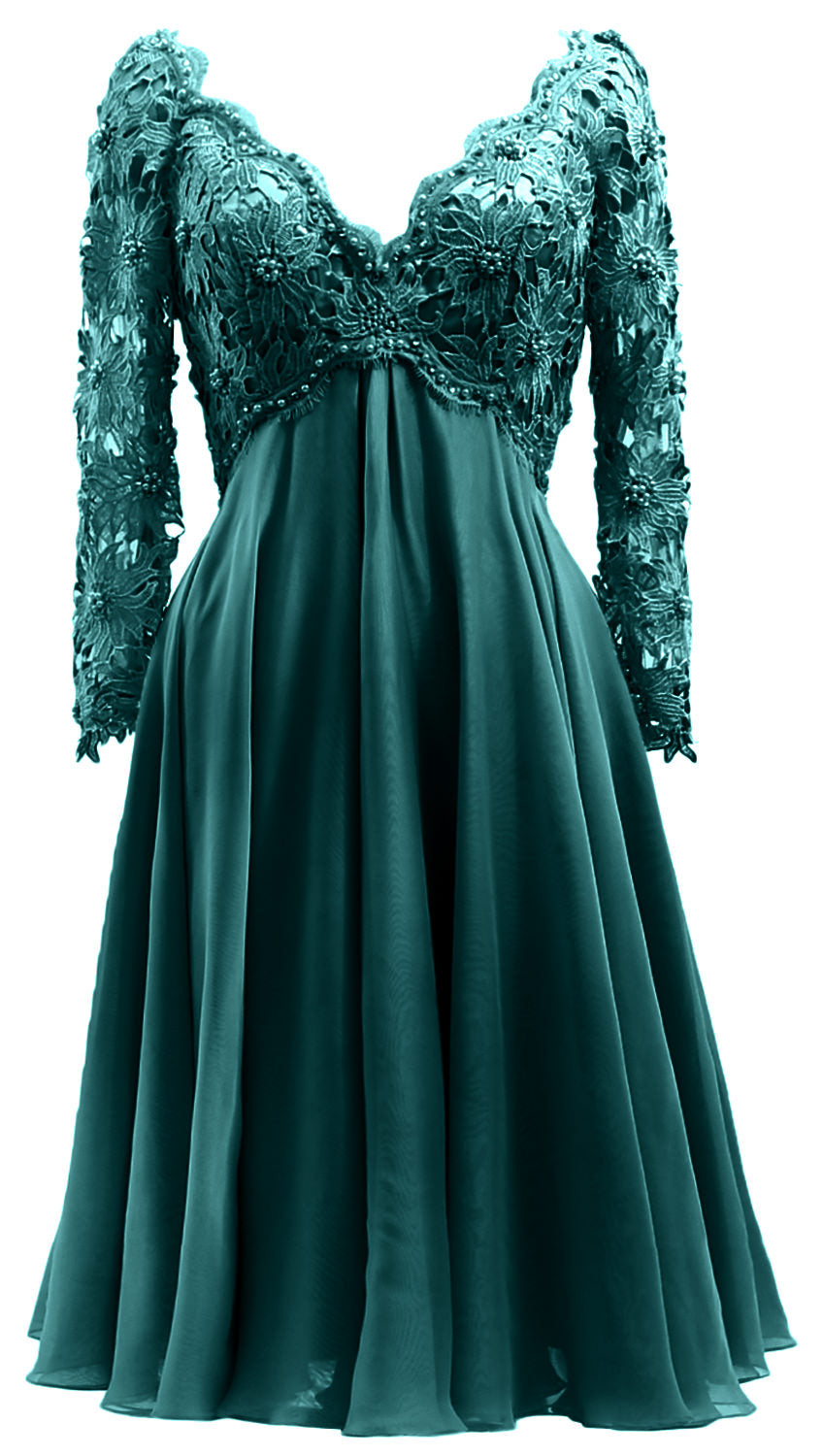 MACloth Damen Lange Ärmel Kurze Mutter Braut Kleider V Ausschnitt Cocktail Party