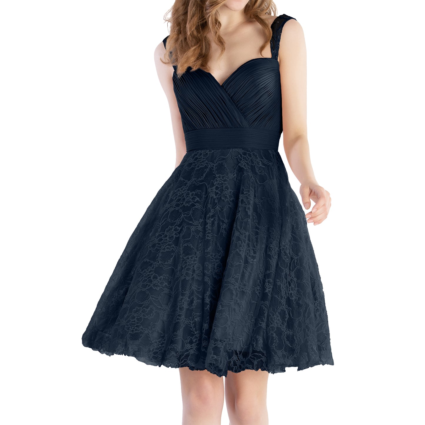 MACloth Women Sweetheart Pleated Lace Short Wedding Party Bridesmaid Dresses LBD