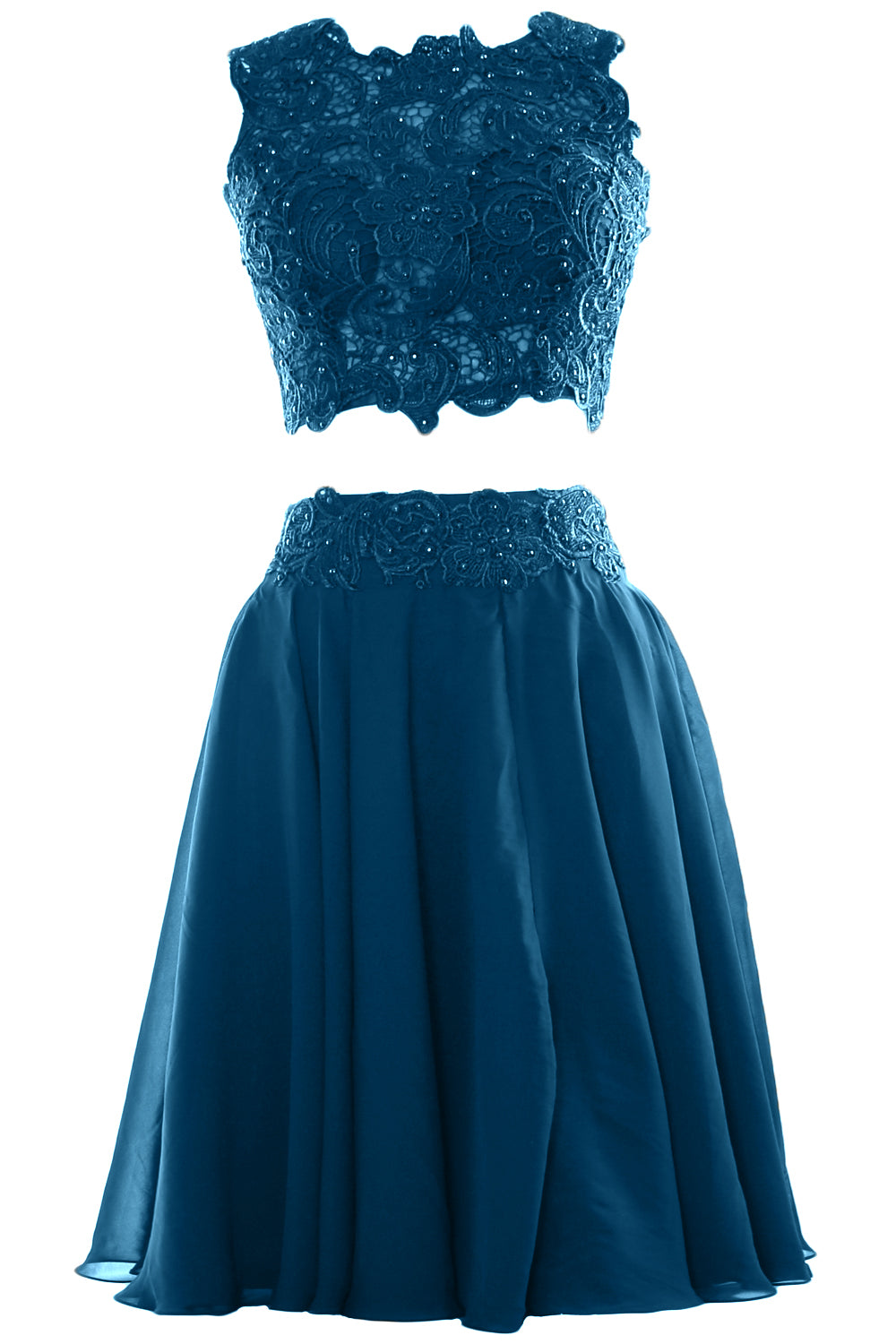 MACloth Vestido corto de gasa con encaje de dos piezas para mujer, vestido formal para fiesta de cóctel