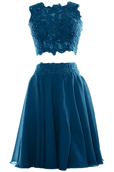 MACloth Women Two Piece Lace Chiffon Short Prom Dress Cocktail Party Formal Gown