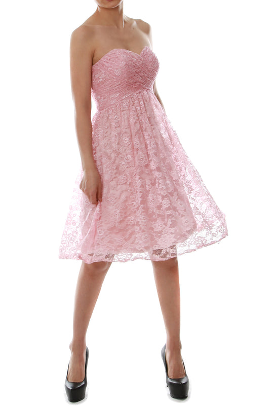 Vestido corto de encaje para dama de honor, formal, sin tirantes, para fiesta de boda, de MACloth