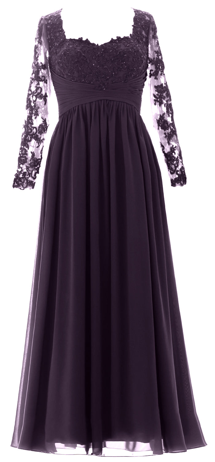 MACloth Damen Kleider für die Brautmutter, Spitze, formelles Abendkleid mit Ärmeln