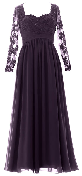 MACloth Women Mother of the Bride Dresses Lace Formal Evening Gown with Sleeves