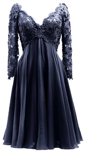 MACloth Women Long Sleeves Short Mother  Bride Dresses V Neck Cocktail Party