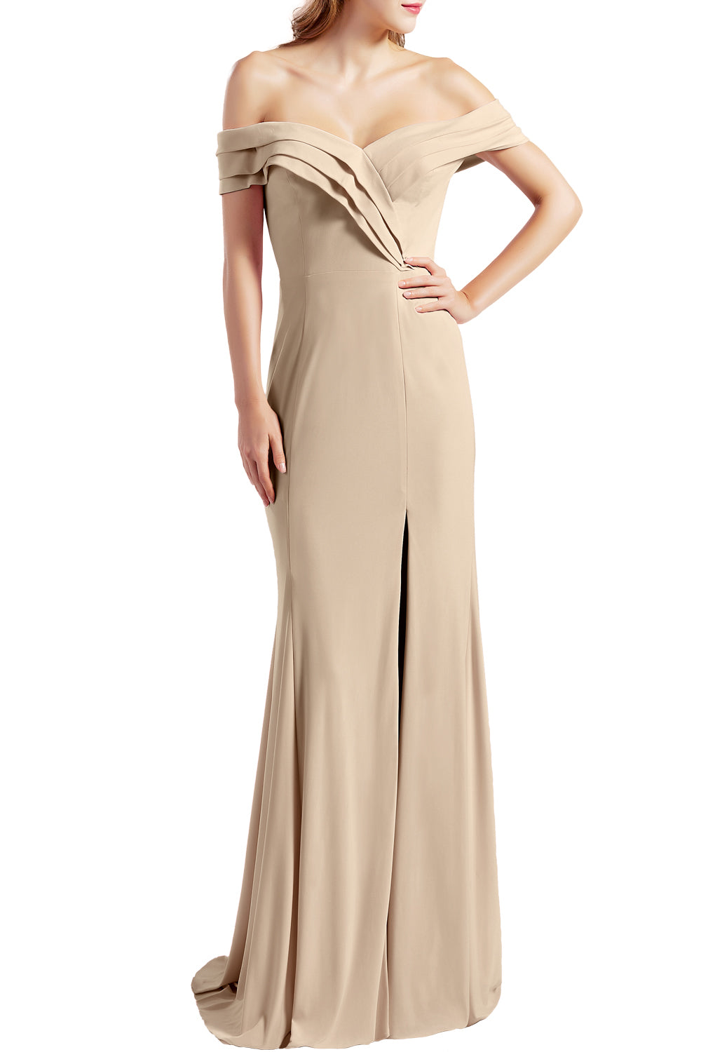 MACloth Women Prom Dresses with Side Split Off the Shoulder Formal Evening Gown