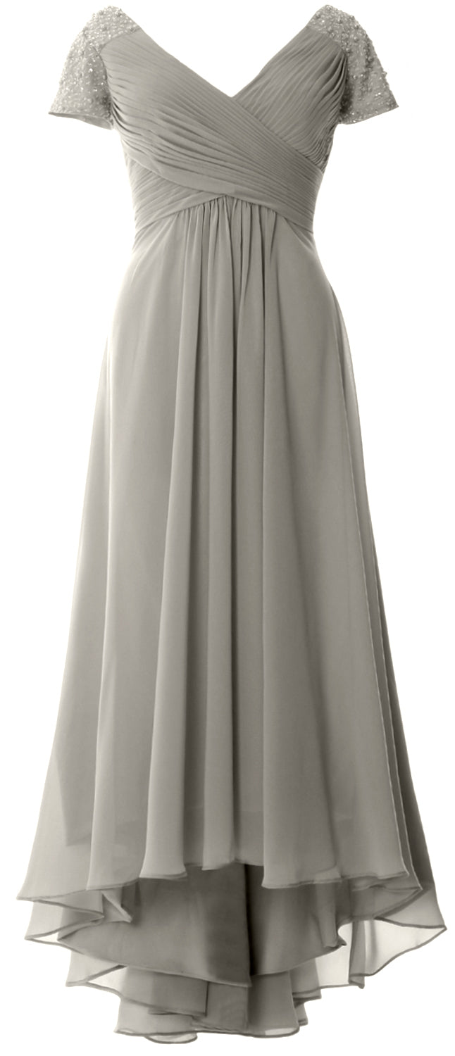 MACloth Mujeres Manga Corta Cuello En V Hi Lo Madre De La Novia Vestidos De Novio Vestido De Noche