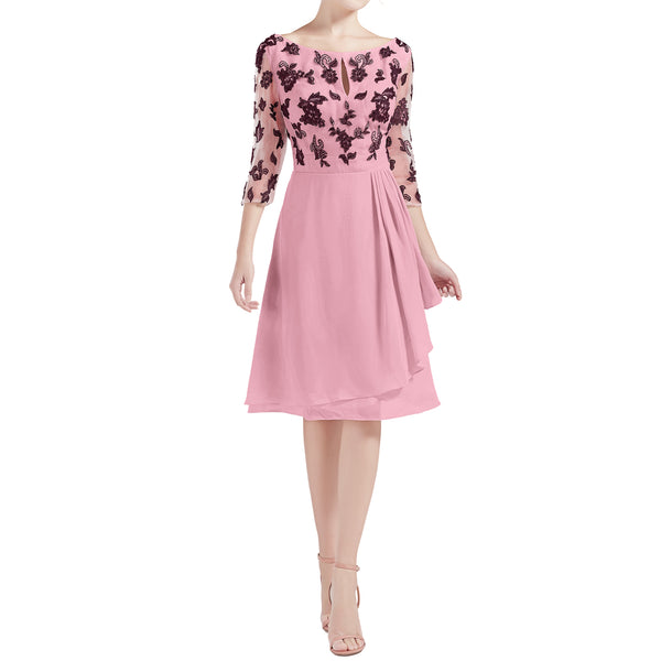 MACloth Women Boat Neck 3/4 Sleeves Short Lace Mother Bride Dresses Cocktail MoB