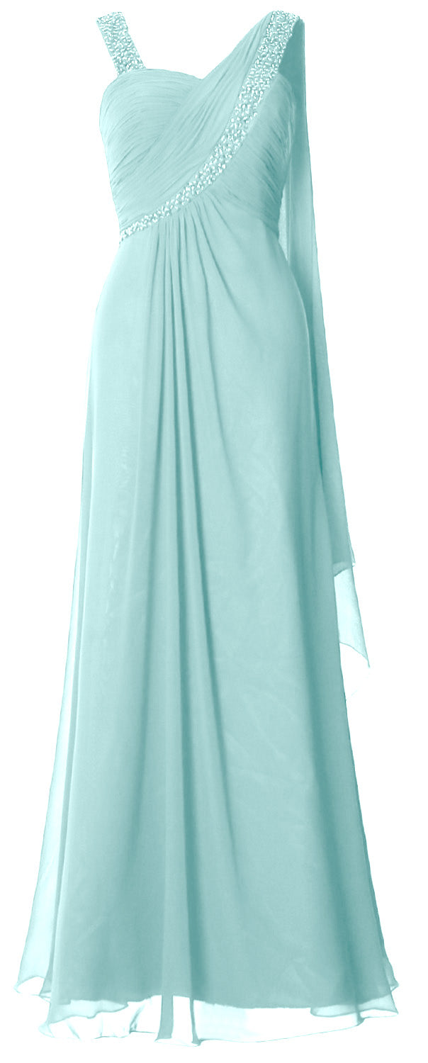 MACloth Women Beading Long Pleated Prom Dresses Evening Party Formal Gown