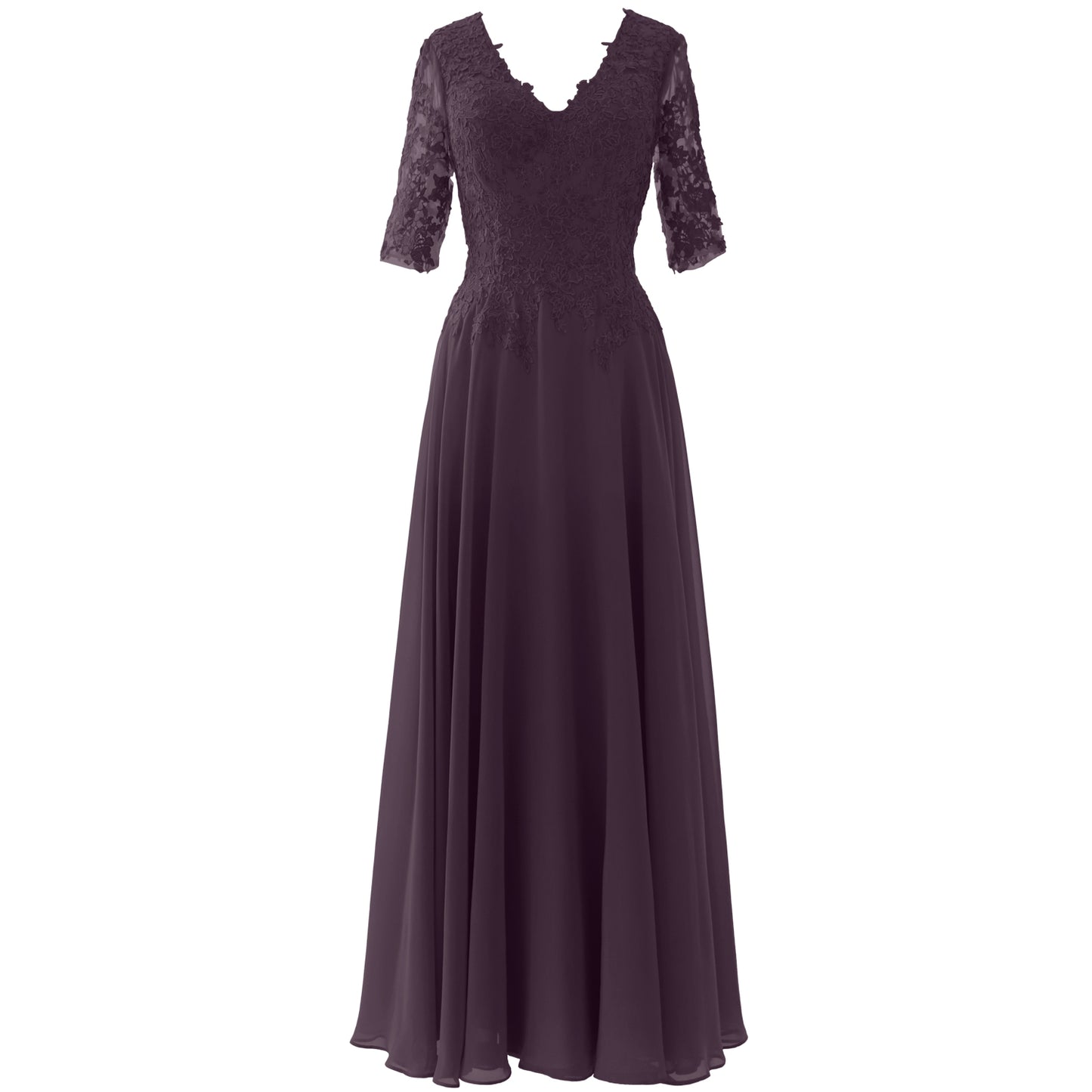 MACloth Vestido largo maxi para madre de la novia, manga corta, encaje, escote en V, vestido de noche