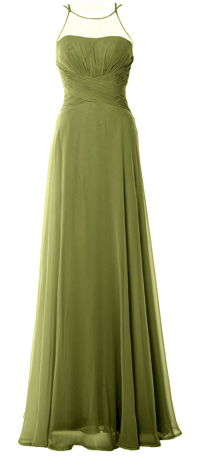 MACloth Damen Neckholder Langes Brautjungfernkleid Chiffon Schlichtes Ballkleid Formales Kleid