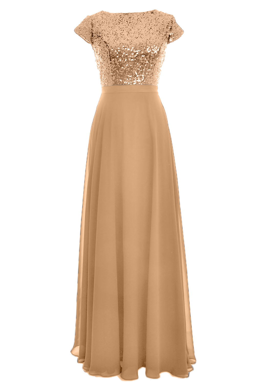 MACloth Vestido largo de dama de honor con lentejuelas y mangas cortas para mujer, vestido formal para fiesta de boda