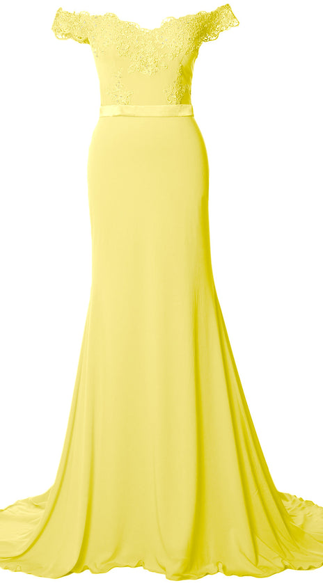 MACloth Women Prom Dresses Mermaid Off the Shoulder Lace Formal Evening Gown