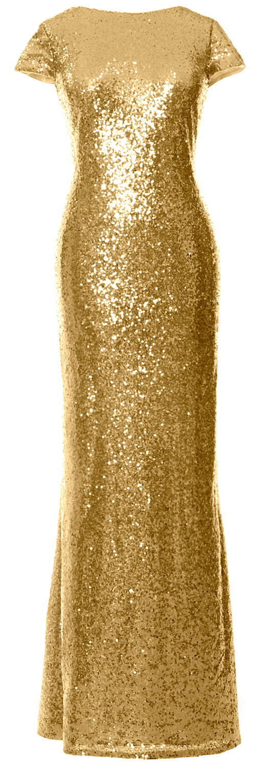 MACloth Damen Maxi-Kleid mit Pailletten für Brautjungfern, Flügelärmel, Hochzeit, offener Rücken