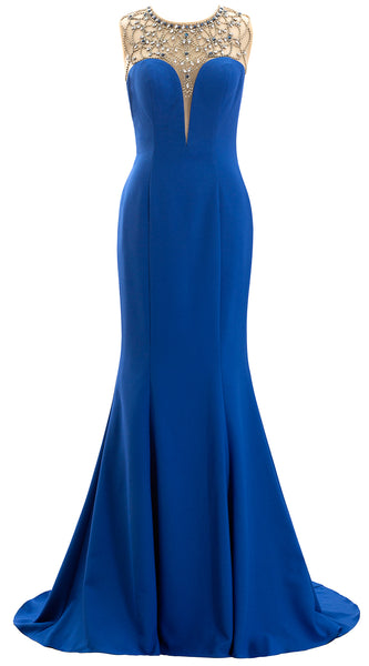 MACloth Women Mermaid Beaded Crepe Evening Gown 2020 Long Prom Party Dresses