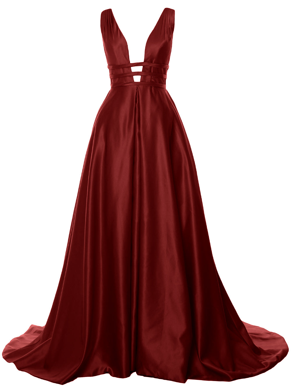 MACloth Damen Ballkleid mit tiefem V-Ausschnitt, Satin, ärmellos, formelle Abendkleider
