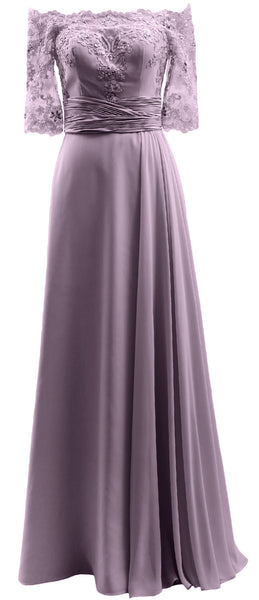 MACloth Women Mother of Bride Dresses Off Shoulder Lace Long Formal Evening Gown
