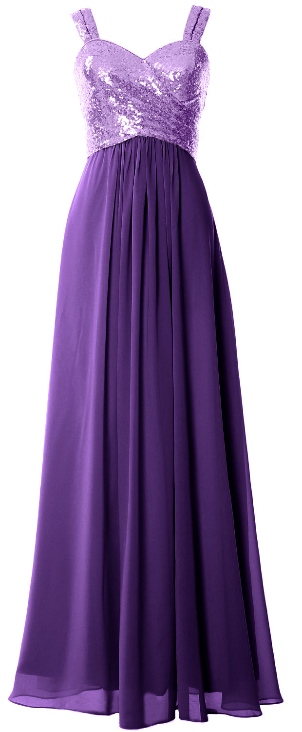 MACloth Women Sequin Chiffon Long Bridesmaid Dress Cowl Back