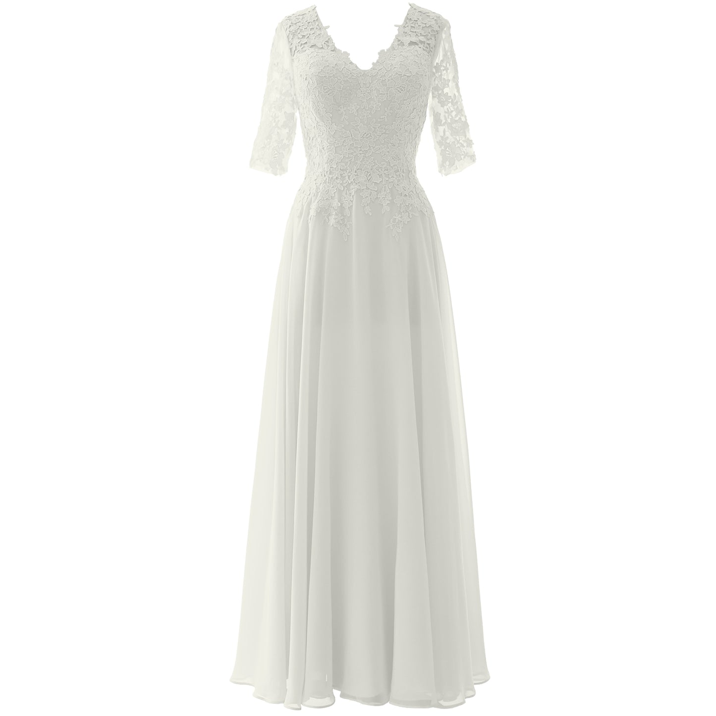 MACloth Vestido largo maxi para madre de la novia, manga corta, encaje, escote en V, vestido de noche