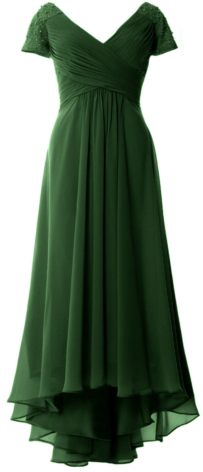 MACloth Mujeres Manga Corta Cuello En V Hi Lo Madre De La Novia Vestidos De Novio Vestido De Noche