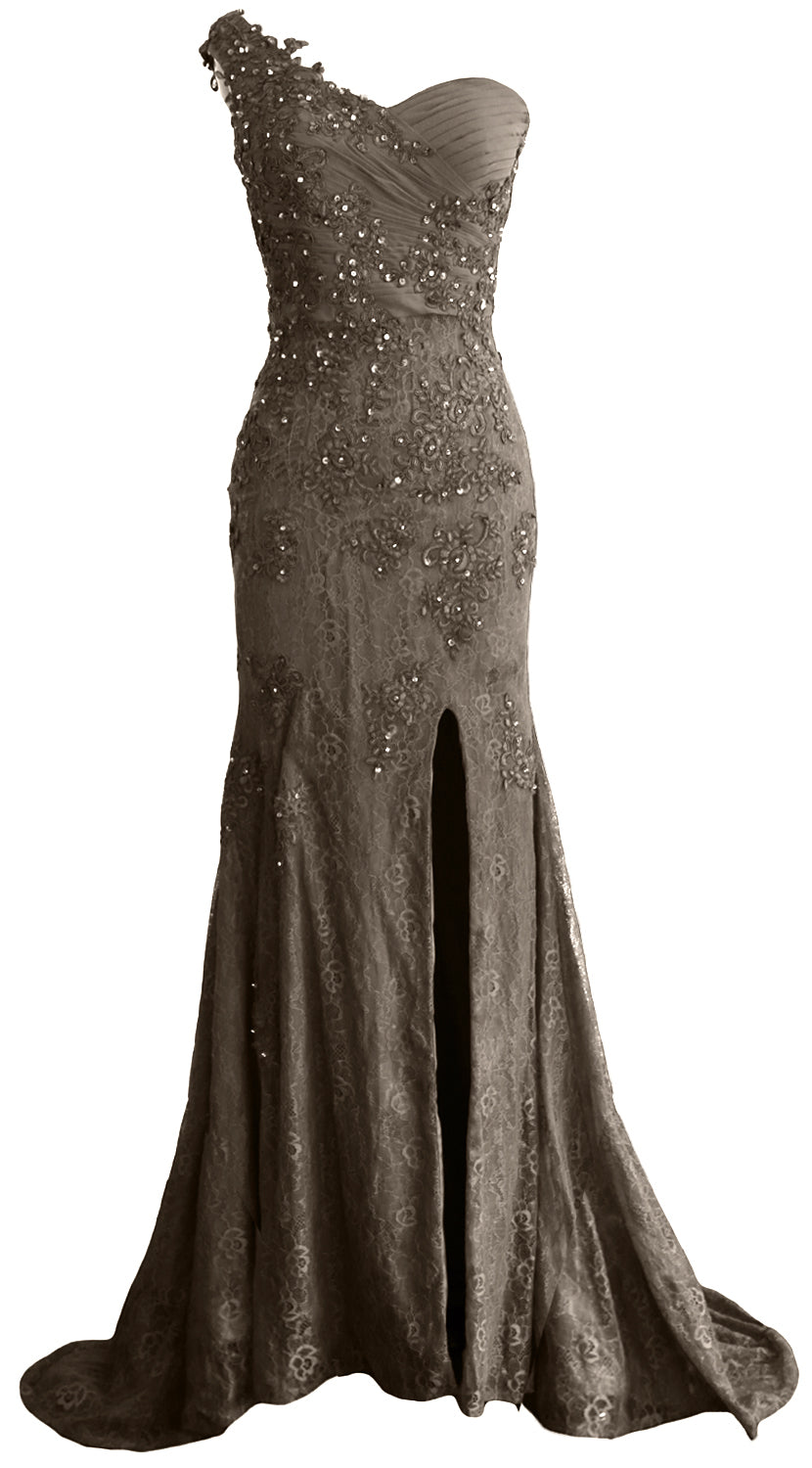 MACloth Women Prom Dresses Mermaid One Shoulder Long Lace Maxi Wedding Gown Long