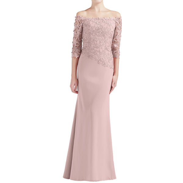 MACloth Women Off Shoulder 3/4 Sleeves Long Mother Bride Dresses Evening Gown