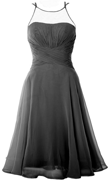MACloth Elegant Illusion Short Cocktail Dress Chiffon Wedding Party Formal Gown
