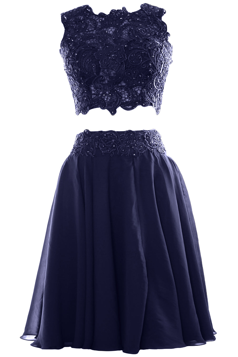 MACloth Vestido corto de gasa con encaje de dos piezas para mujer, vestido formal para fiesta de cóctel