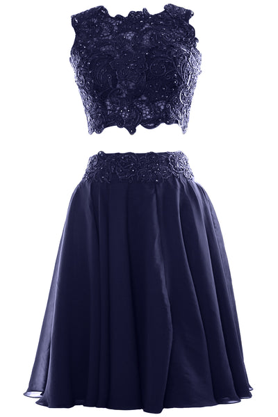 MACloth Women Two Piece Lace Chiffon Short Prom Dress Cocktail Party Formal Gown