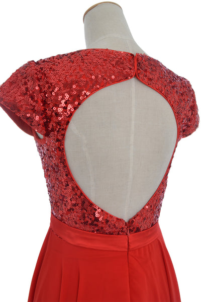 MACloth Women Cap Sleeve Sequin Chiffon Short Birdesmaid Dress Formal Party Gown