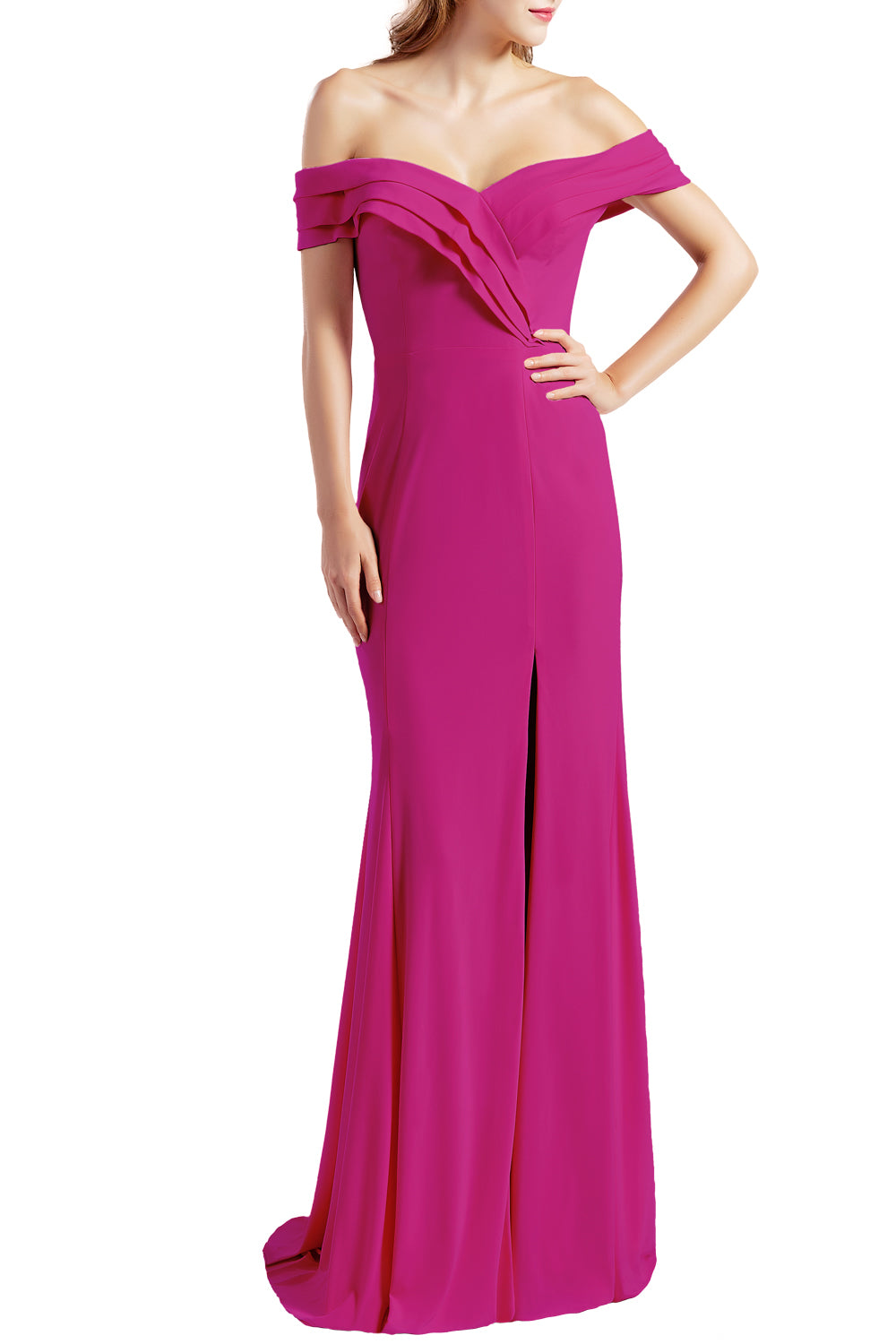 MACloth Women Prom Dresses with Side Split Off the Shoulder Formal Evening Gown