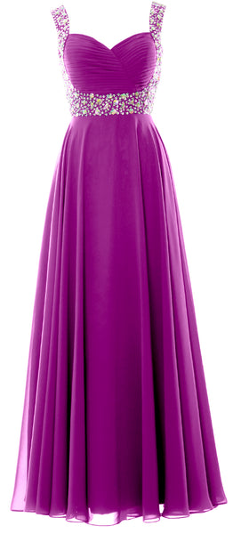 MACloth Women Straps Crystal Chiffon Long Prom Wedding Party Dress Evening Gown