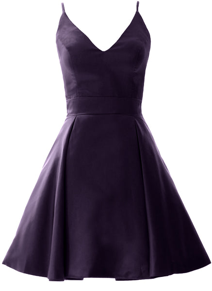 MACloth Mini Prom Homecoming Dresses V Neck Satin Wedding Guest Formal Gown