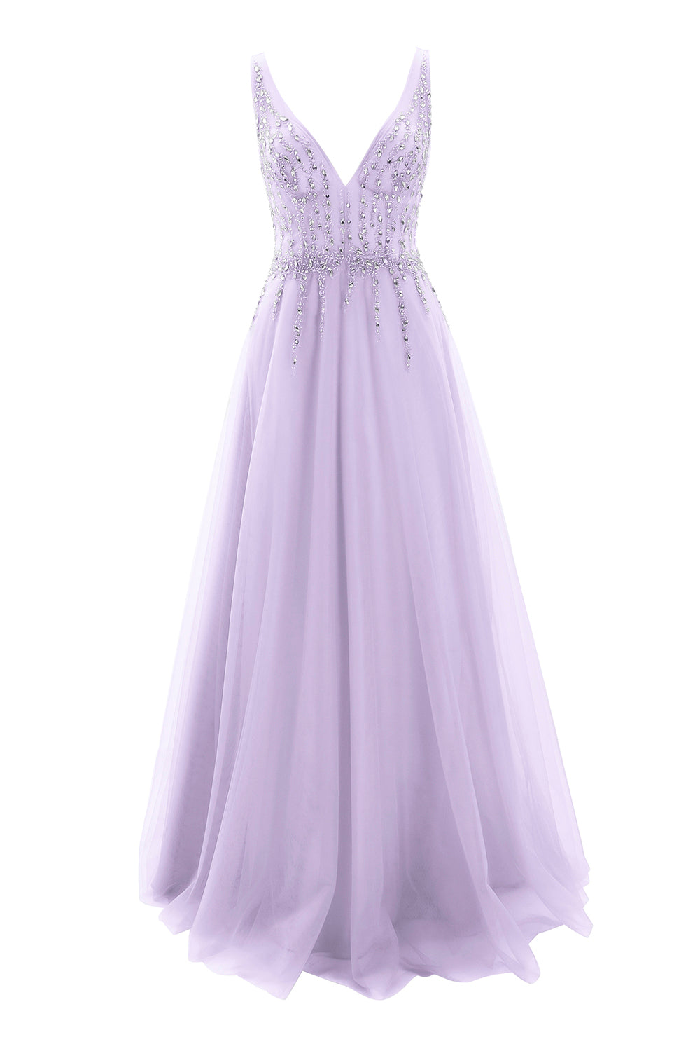 MACloth Ballkleid mit tiefem V-Ausschnitt, Tüll, lang, formelles Abendkleid, Brautkleid, Hochzeit