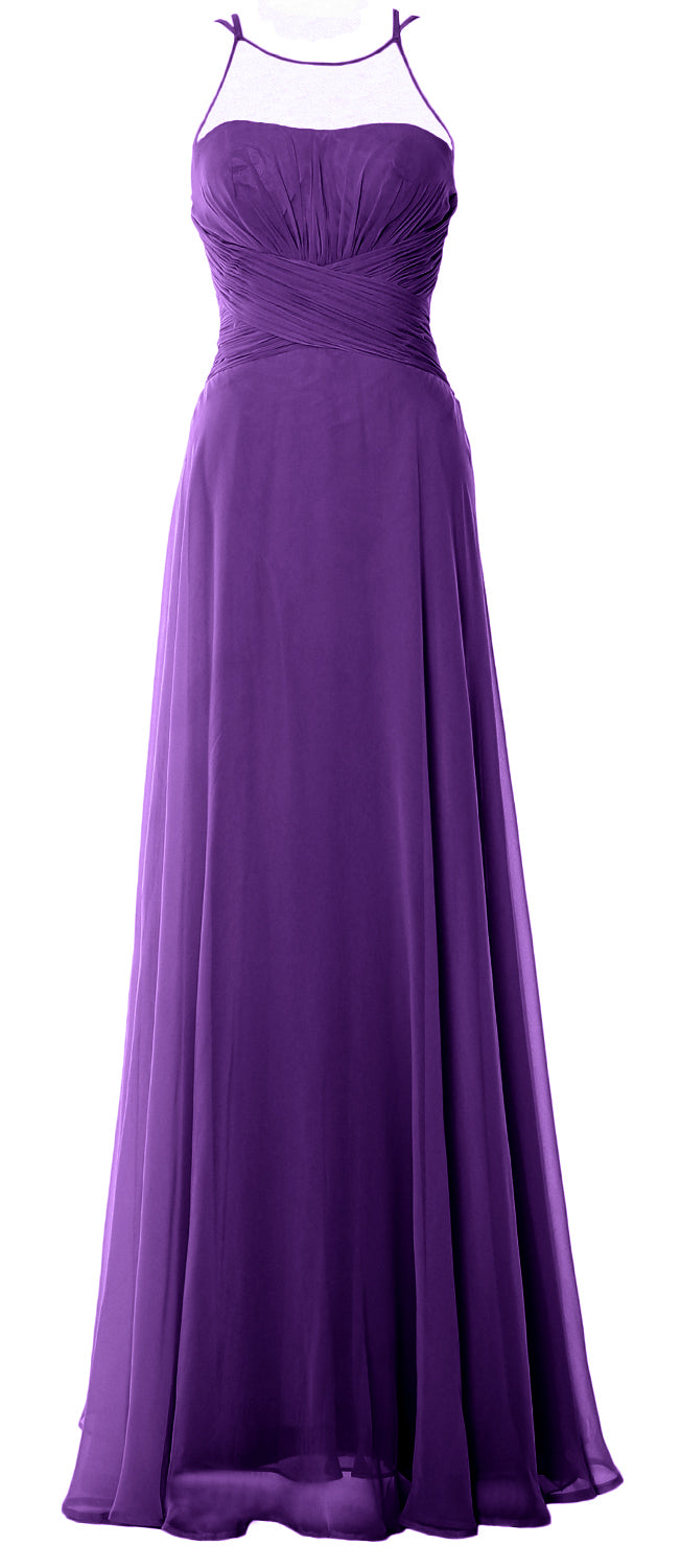 MACloth Damen Neckholder Langes Brautjungfernkleid Chiffon Schlichtes Ballkleid Formales Kleid