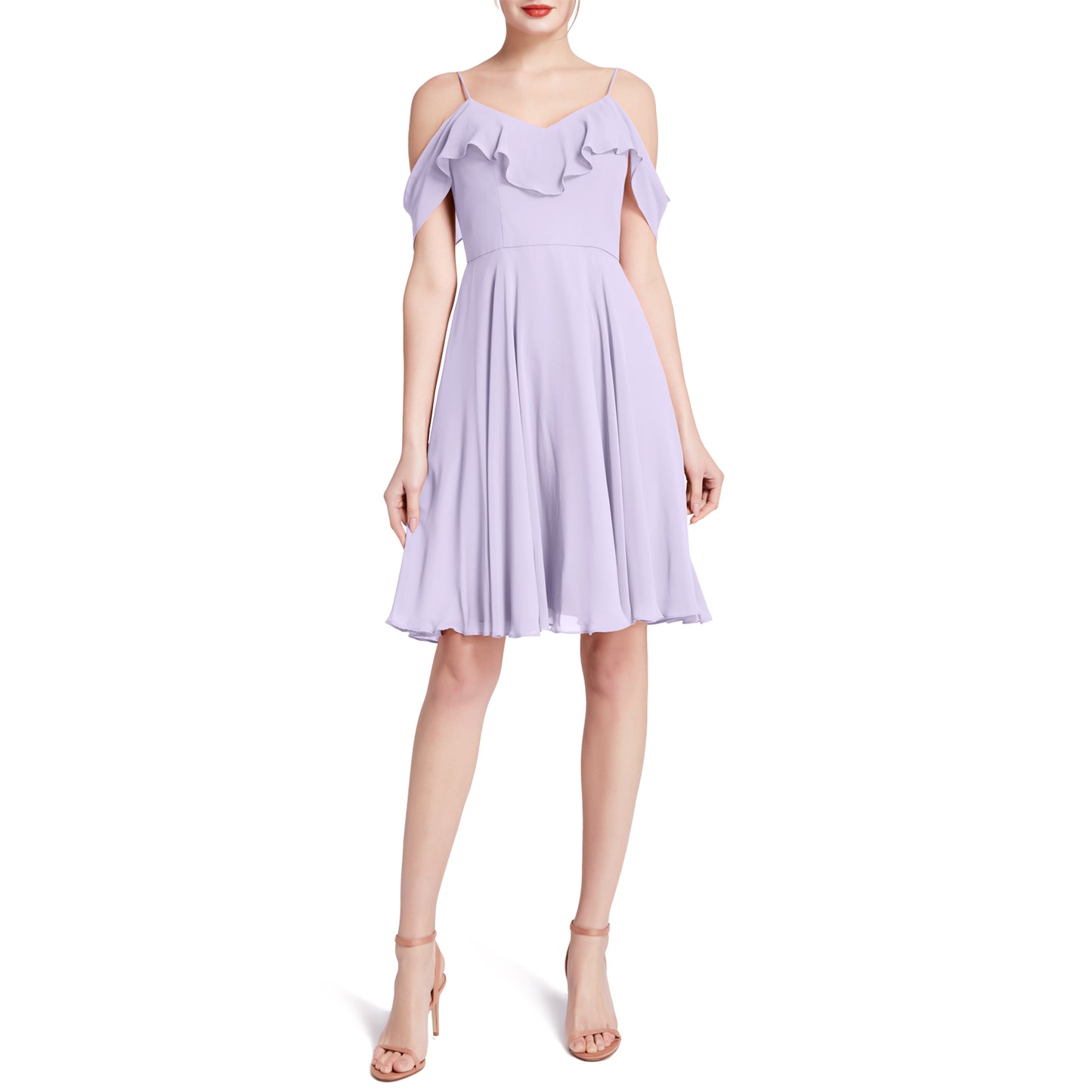 MACloth Damen-Kleid mit kalten Schultern und Rüschen, kurz, für Hochzeit, Party, Brautjungfern