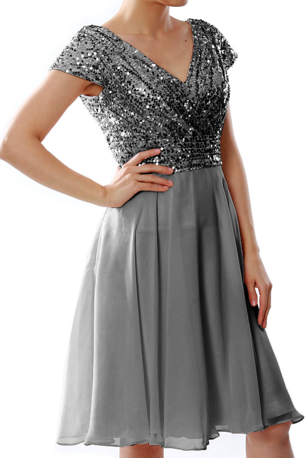 MACloth Mujeres Vestidos cortos para madre de la novia Mangas cortas Dama de honor Lentejuelas