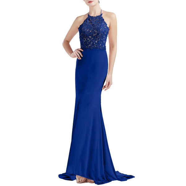 MACloth Women Sleeveless Halter Jersey Mermaid Long Prom Party Dresses Evening