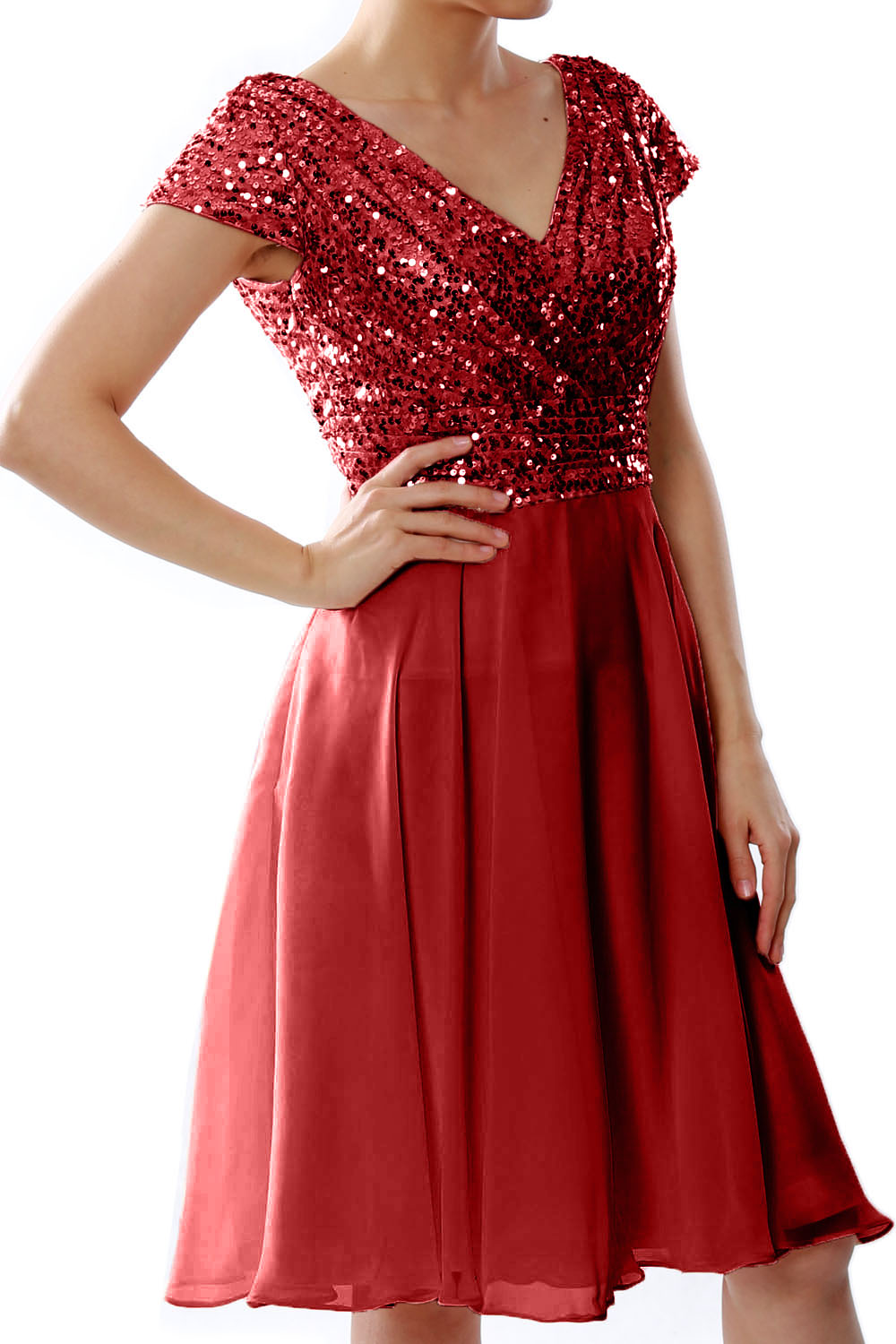 MACloth Mujeres Vestidos cortos para madre de la novia Mangas cortas Dama de honor Lentejuelas