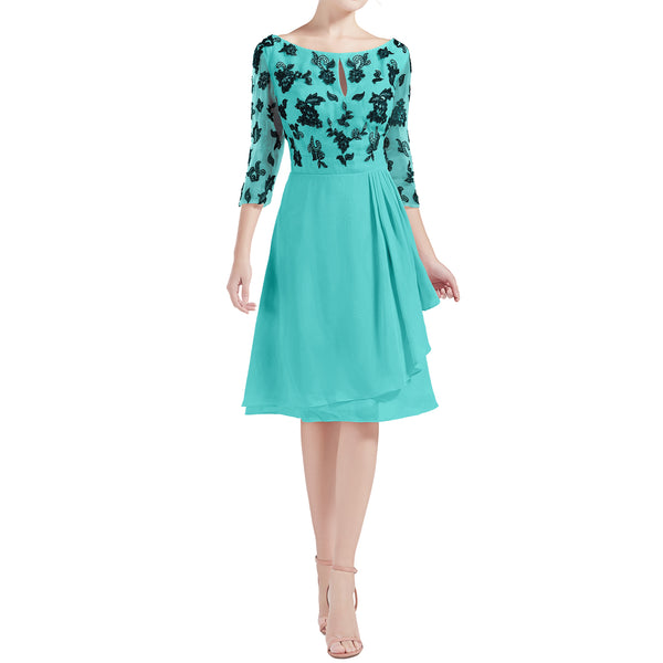 MACloth Women Boat Neck 3/4 Sleeves Short Lace Mother Bride Dresses Cocktail MoB