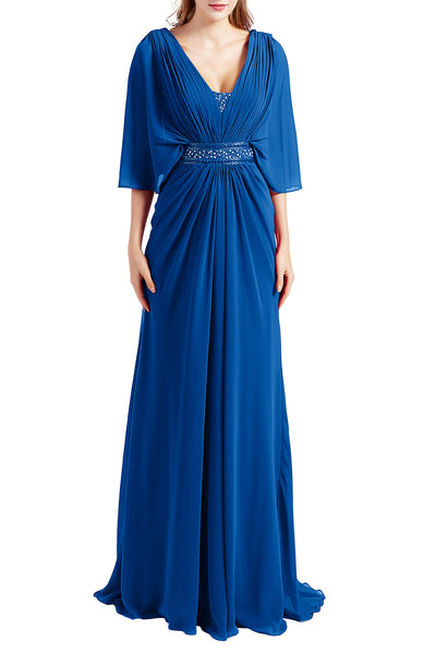 MACloth Women Elegant Long V Neck Mother of Bride Dresses Evening Gown Sleeves